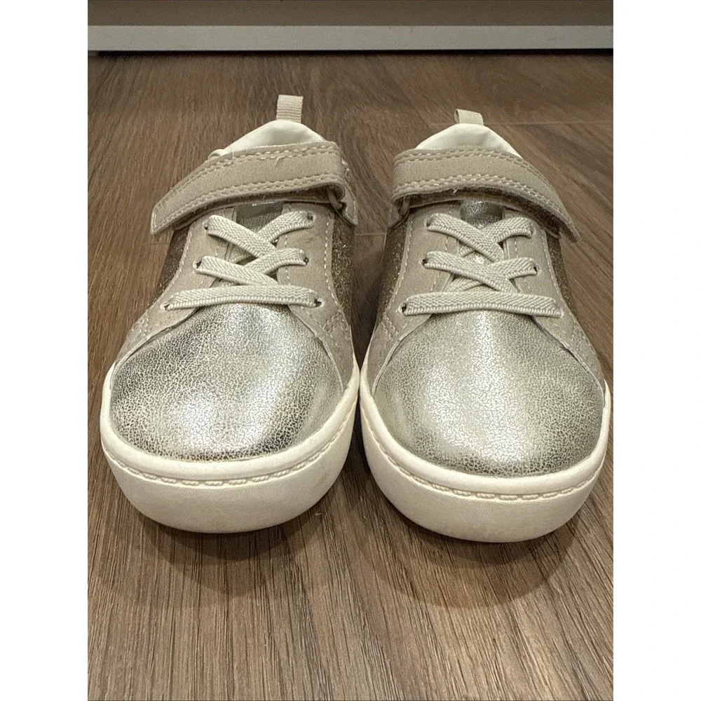 Carters Toddler Size 8 Gold Perrie Sneakers Sparkle Whimsy No Tie VersatileEUC